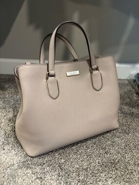 kate spade taupe beige Structured Satchel with Gold Plaque